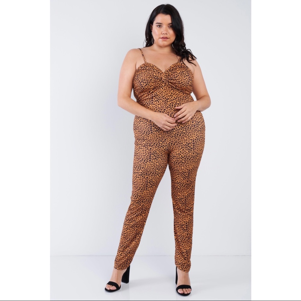 Trac Cat Cheetah Print Sleeveless Jumpsuit